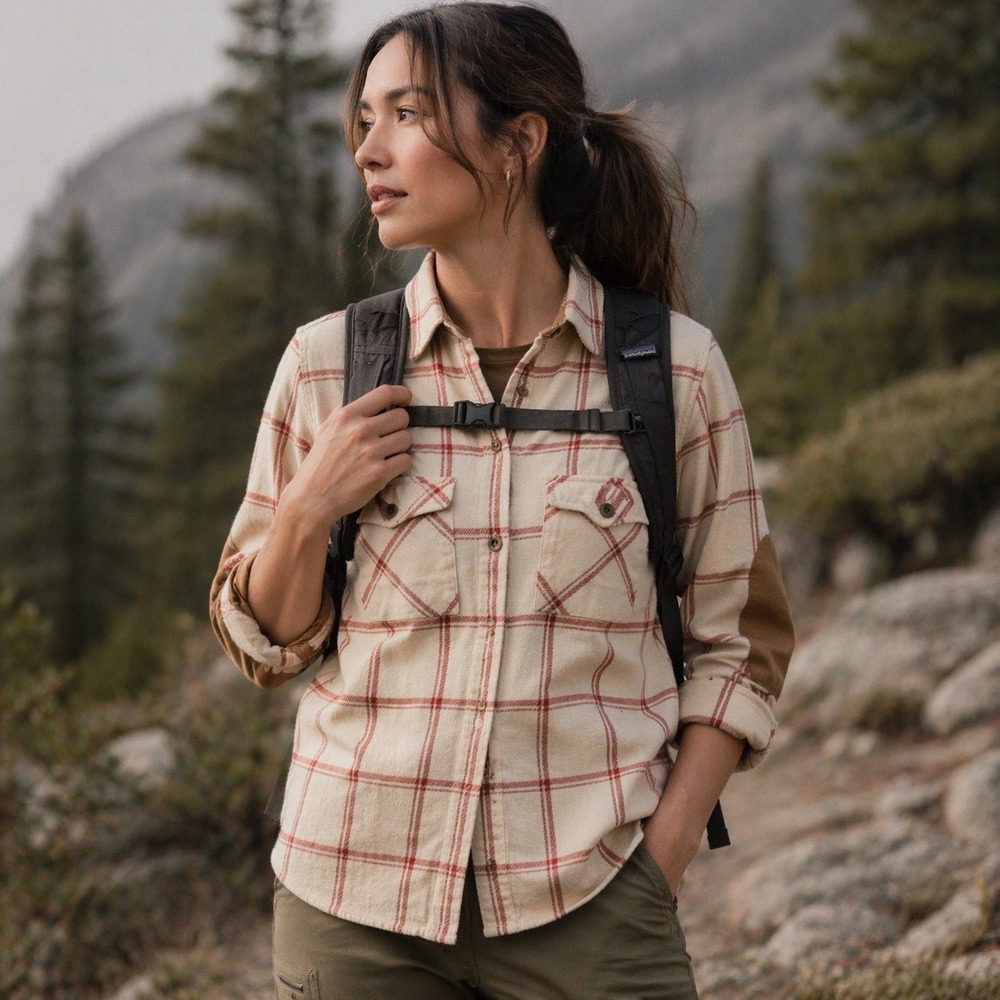 Fjallraven Ovik Twill Shirt Womens S Cream Red Plaid G-1000 Elbow Patch 84134 - Picture 1 of 12